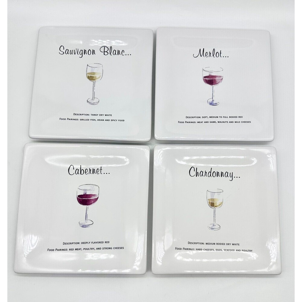 Set of 4 Pottery Barn Wine Guide Square Appetizer Luncheon Charcuterie Plates